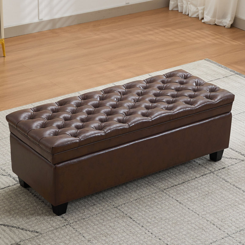Banc de rangement à couvercle rabattable en lin 51 po, Marron foncé