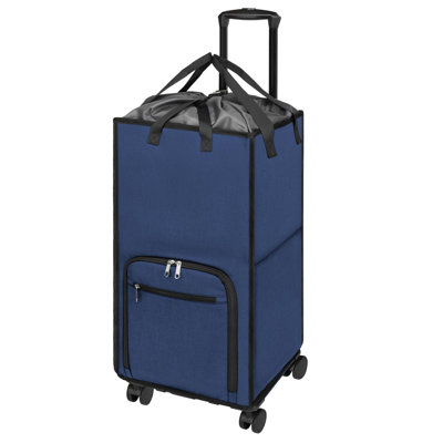 Rolling Laundry Hamper with Wheels, Large 90L Freestanding Collapsible Laundry Basket Bag,Darkblue