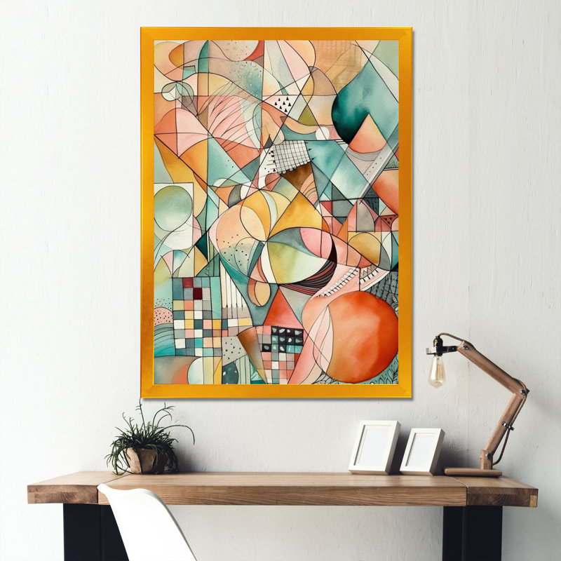 La géométrie de la couleur - décoration murale géométrique moderne, Impression dorée sur toile encadrée