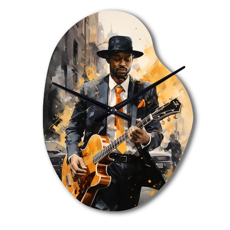Jaune jaune noir New York Harlem Jazz I - horloge murale asymétrique New York, Grand