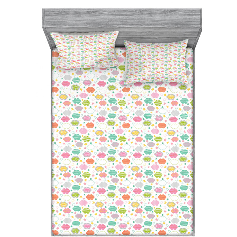 Clouds Microfiber Geometric Sheet Set, Full Sheet Set with Fitted Sheet