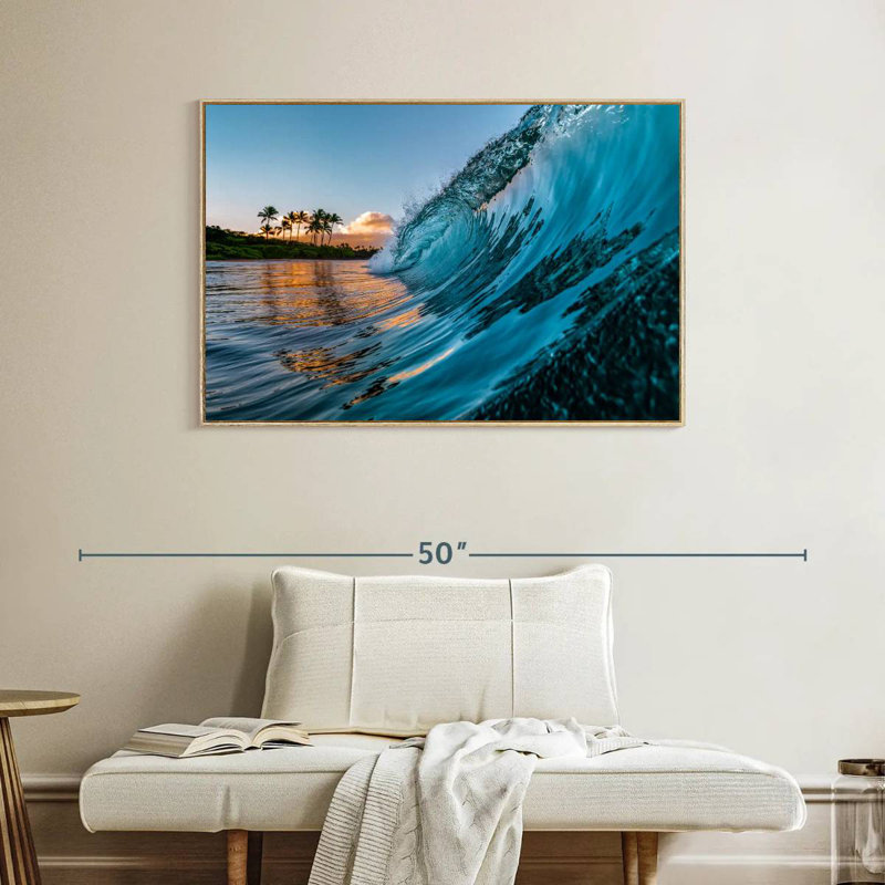 Vague du matin, Cadre flottant en bois naturel, 40 po x 27 po