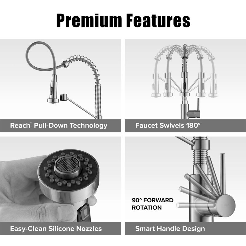 Single Handle Kitchen Faucet 2-Function Sprayer Pull Down Kitchen Faucet, Stainless Steel/Chrome