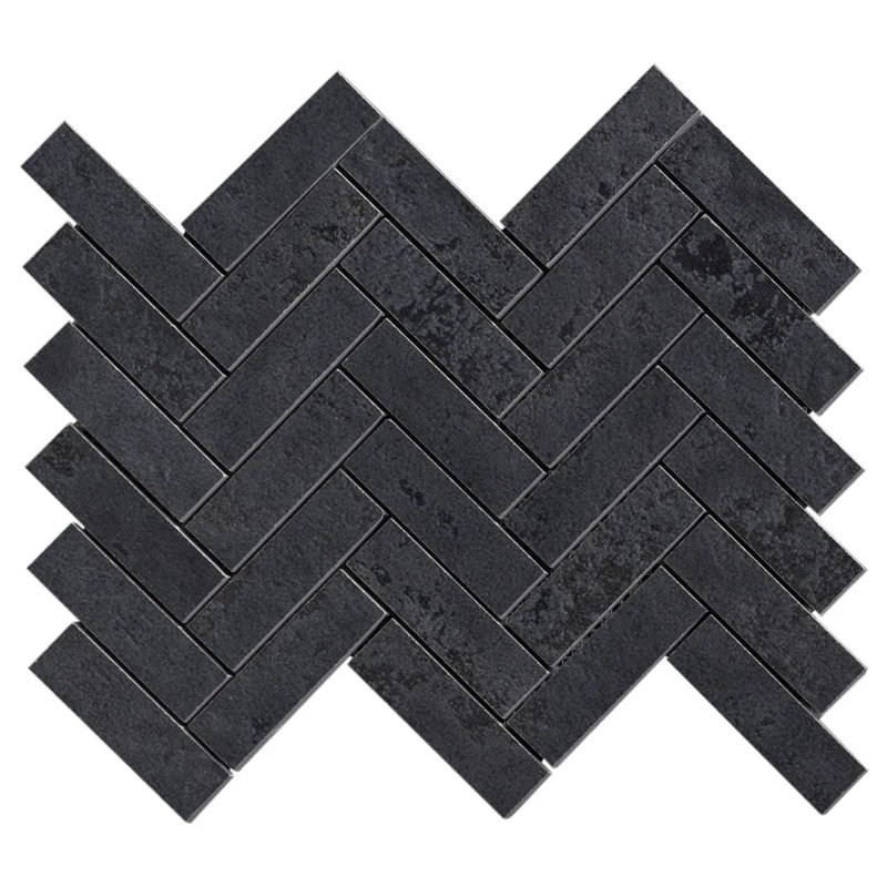 Portrait Herringbone Matte Porcelain Mosaic, Black Gold