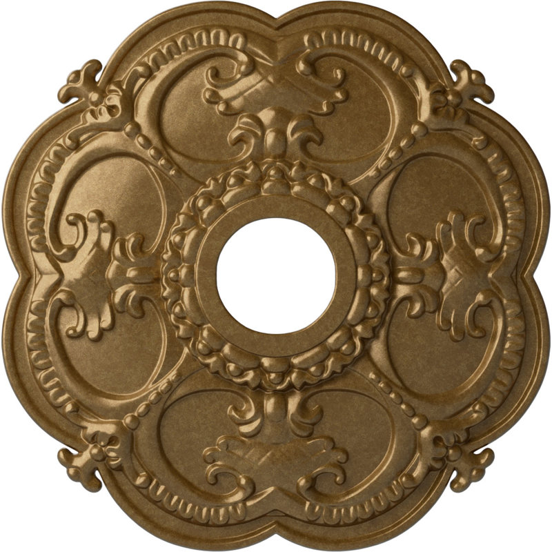 Endurathane Rotherham Ceiling Medallion, 18"OD x 3 1/2"ID x 1 1/2"P (Fits Canopies up to 3 1/2"), Hand-Painted Pale Gold Finish