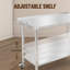 Table commerciale en acier inoxydable, table de préparation robuste avec tablette inférieure pour espaces de travail polyvalents, table de travail polyvalente avec dosseret et crochets pour la cuisine