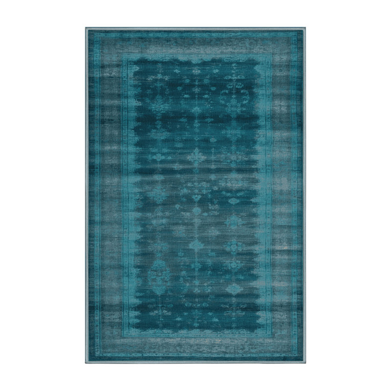Machine Washable Overdyed Blue Area Rug, Rectangle 8' x 12'