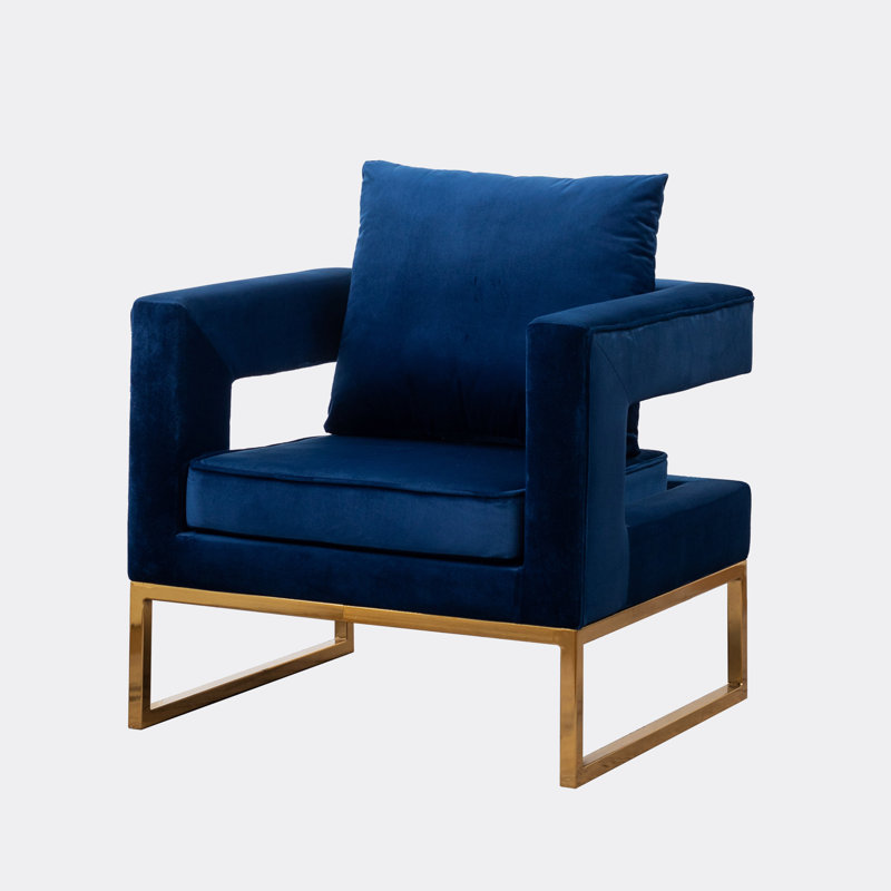 Upholstered Accent Arm Chair, Gold, Blue