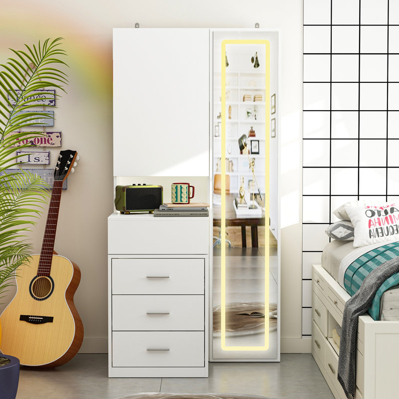 63'' H 3 Drawer Armoire Wardrobe With Adjustable LED Dressing Mirror