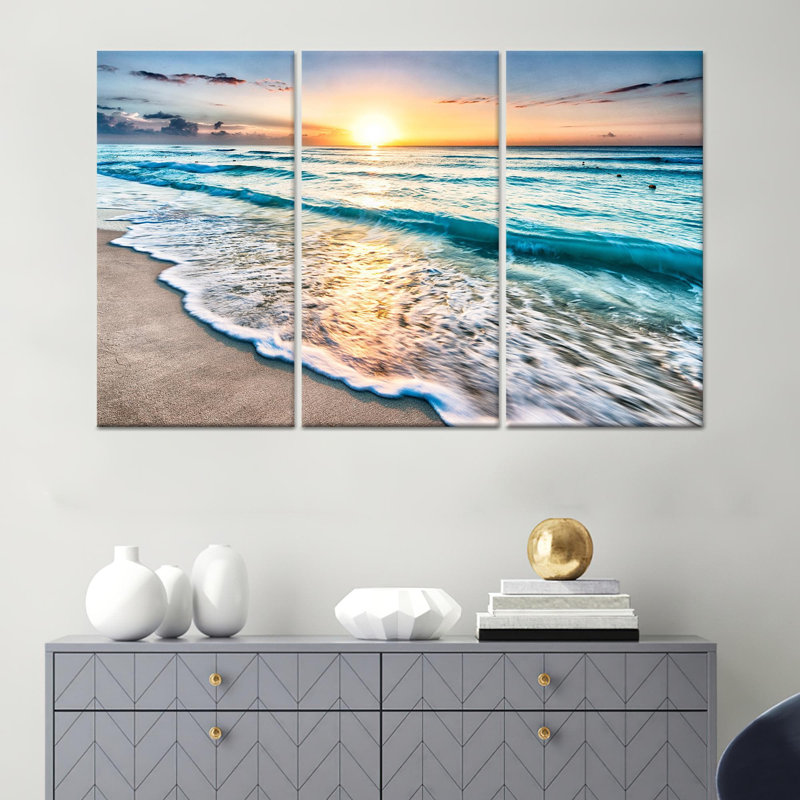 Coucher de soleil sur toile, reproduction de paysage côtier, toile tendue 3P, 47,2 po H x 70,9 po l