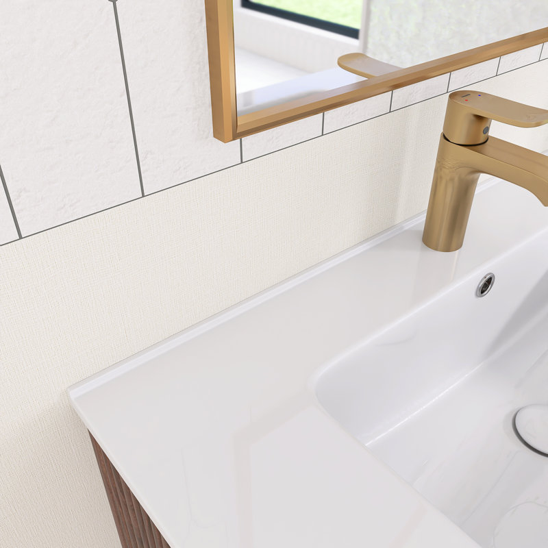 29.92 In. W X 18.31 In. D X 20.4 In. H Single Sink Wall-Mounted Bath Vanity In Deep Walnut With White Ceramic Top