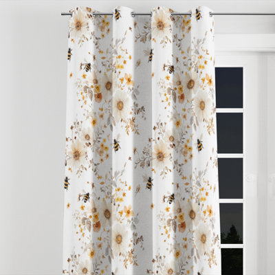 Country Farmhouse Curtain panels - Yellow Nectar Garden Velvet Grommet Curtain - 1 Panel