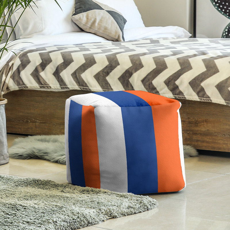 Repose-pieds repose-pieds à rayures carrées, Rangers de New York, Blanc / bleu royal / orange, H 13 po x l 13 po x P 13 po