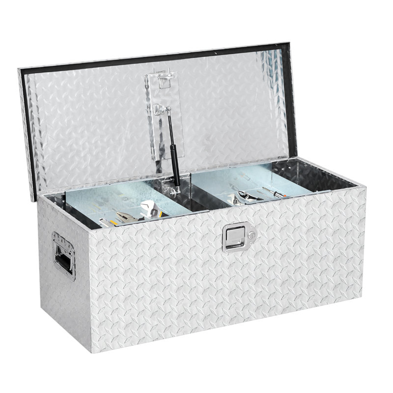 Boîte à outils 15 x 15 x 36 en aluminium robuste, boîte à outils de rangement verrouillable et imperméable pour camionnette
