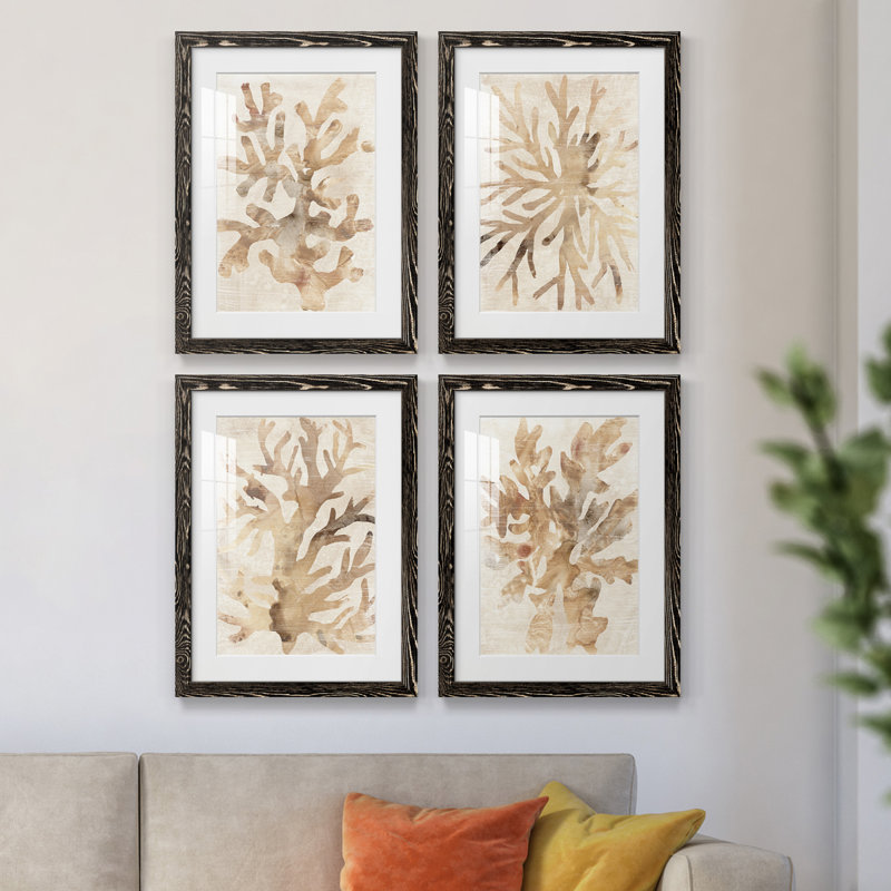 Parchment Coral I - ensemble de 4 reproductions de cadres photo, Noir, H 37,5 po x l 110 po x P 1,5 po