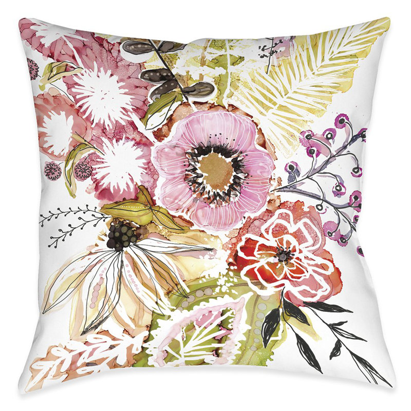 Pink Floral Watercolor Square Decorative Throw Pillow