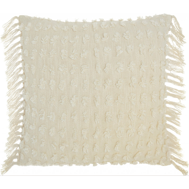 Tassel Detailed Throw Pillow, White, 5" H x 20" W x 20" D