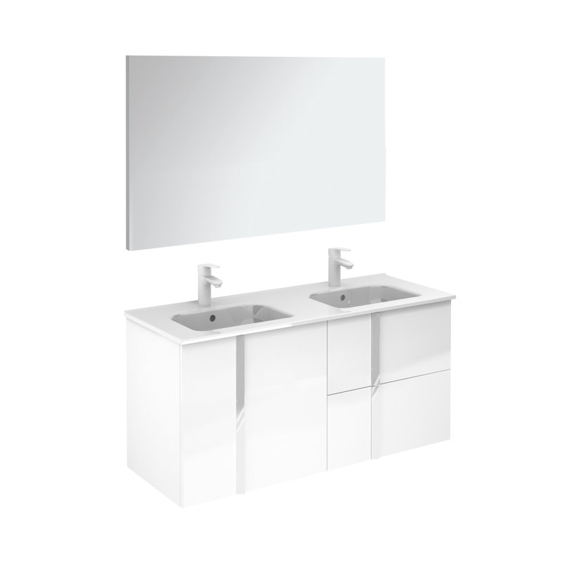 Ensemble de meuble-lavabo de salle de bain double fixé au mur 48 po avec miroir Miguel, Blanc