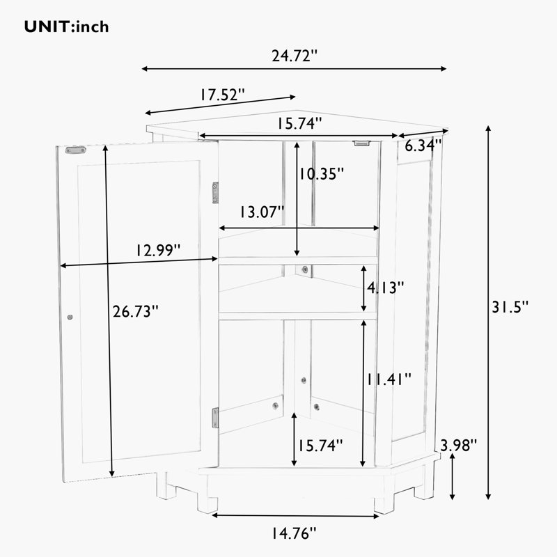 Armoire de salle de bain Armoire de rangement de coin triangulaire avec tablette ajustable, Gris clair
