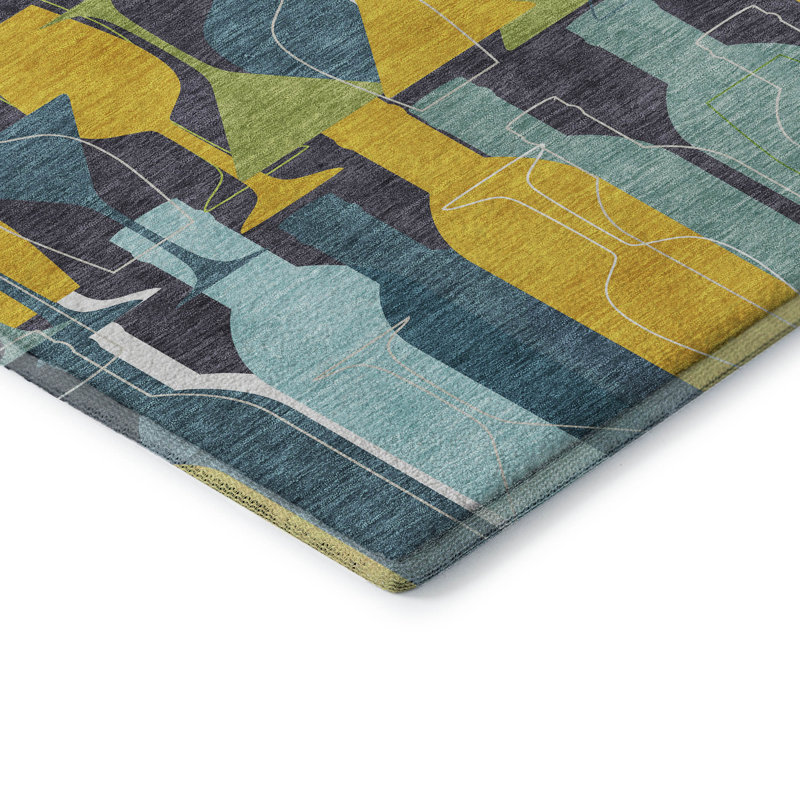 Premium Machine Washable Cerrito AMF168 Blue Rug, Rectangle 3' x 5'