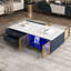 Modern Navy Blue Coffee Table with 2 Glass Door Storage, 4 Drawers, Gold Metal Legs, and Multi-Color Lighting in 47.2''