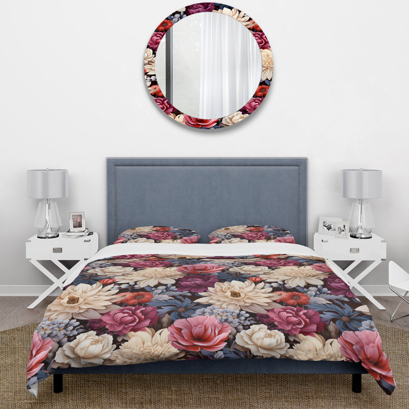 Literie Renaissance IV pivoines rouges, Housse de couette pour grand lit et 2 taies décor