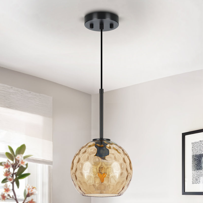 Luminaire suspendu pour îlot de cuisine 1 lumière avec abat-jour en verre martelé transparent, Jaune