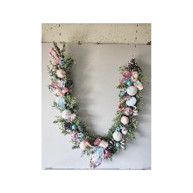 Pastel Bows And Ornaments Artificial Christmas Garland - 6' X 7" - Unlit