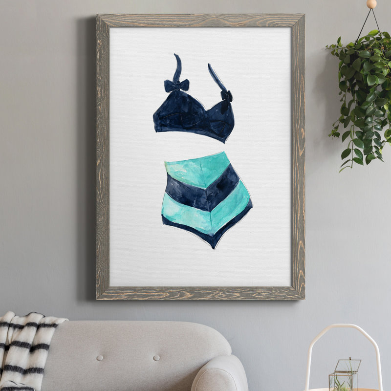 Rétro maillots de bain III - Peinture sur toile encadrée, H 31,5 po x l 23,5 po x P 1,5 po, gris