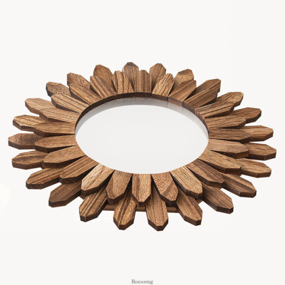 Miroir mural bohème rustique en bois noir carbonisé de 30 cm (12 pouces), motif soleil.