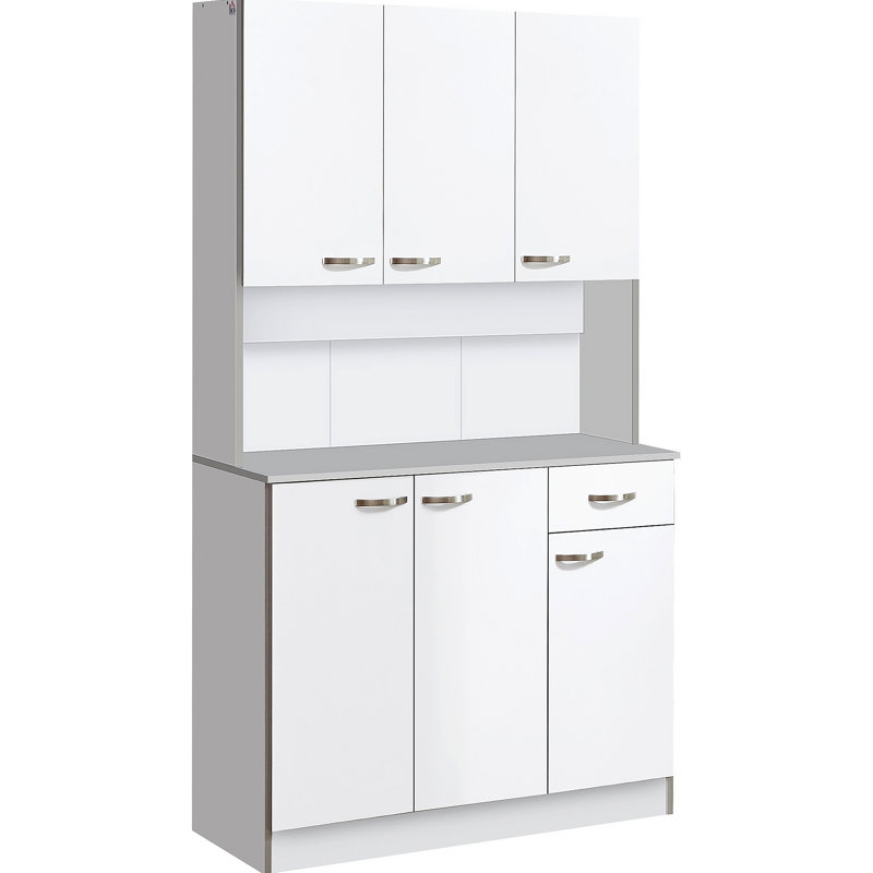 Armoire de cuisine 6 portes, armoire de rangement haute avec support pour micro-ondes, huche de cuisine moderne avec comptoir, armoire de salon