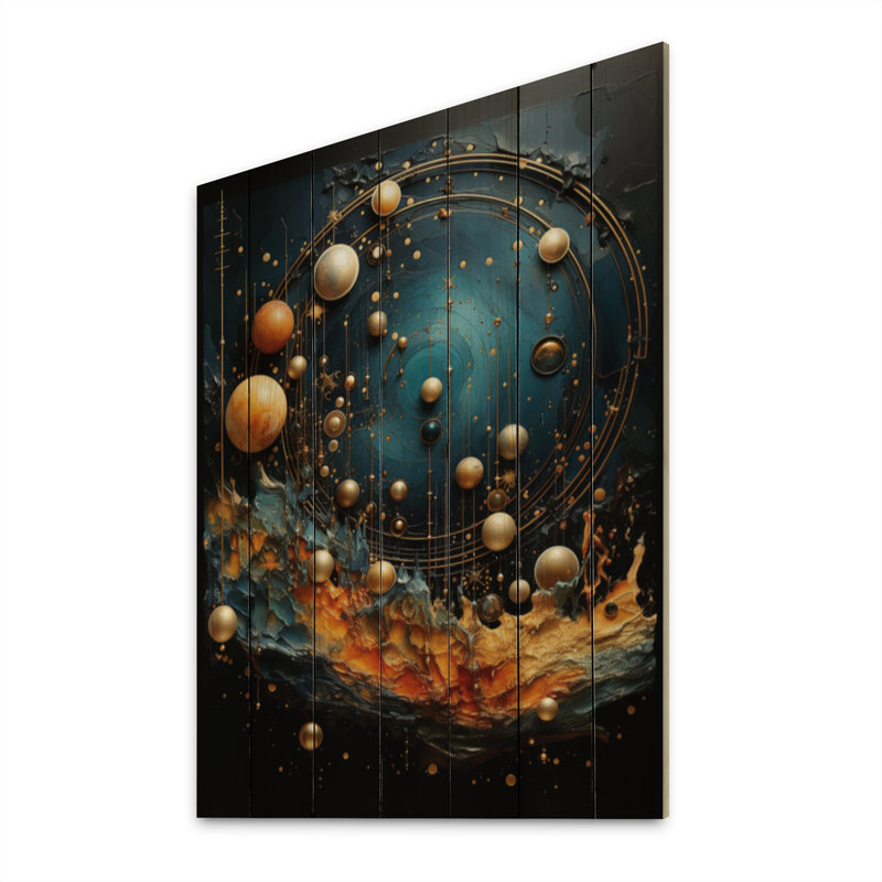 Astrologie planète Rhapsodie mixte sur bois, H 40 po x l 30 po x P 0,78 po