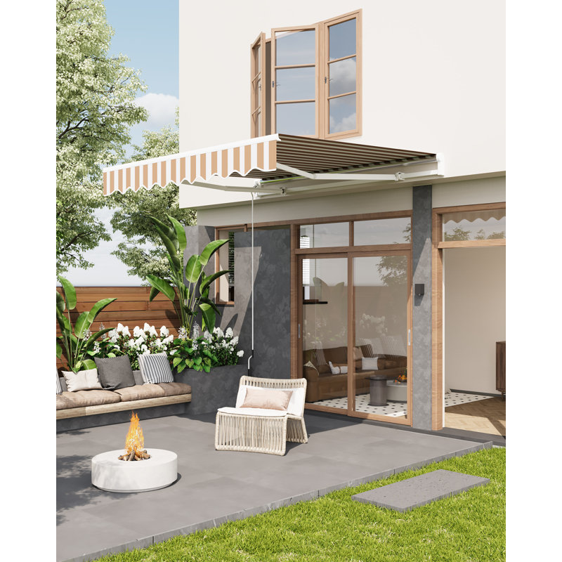 Retractable Awning, Waterproof Patio Awning, Sun Shade Awning with Manual Crank Handle, Aluminum Frame, 280 g/㎡ Polyester Fabric, for Deck, Porch, Balcony
