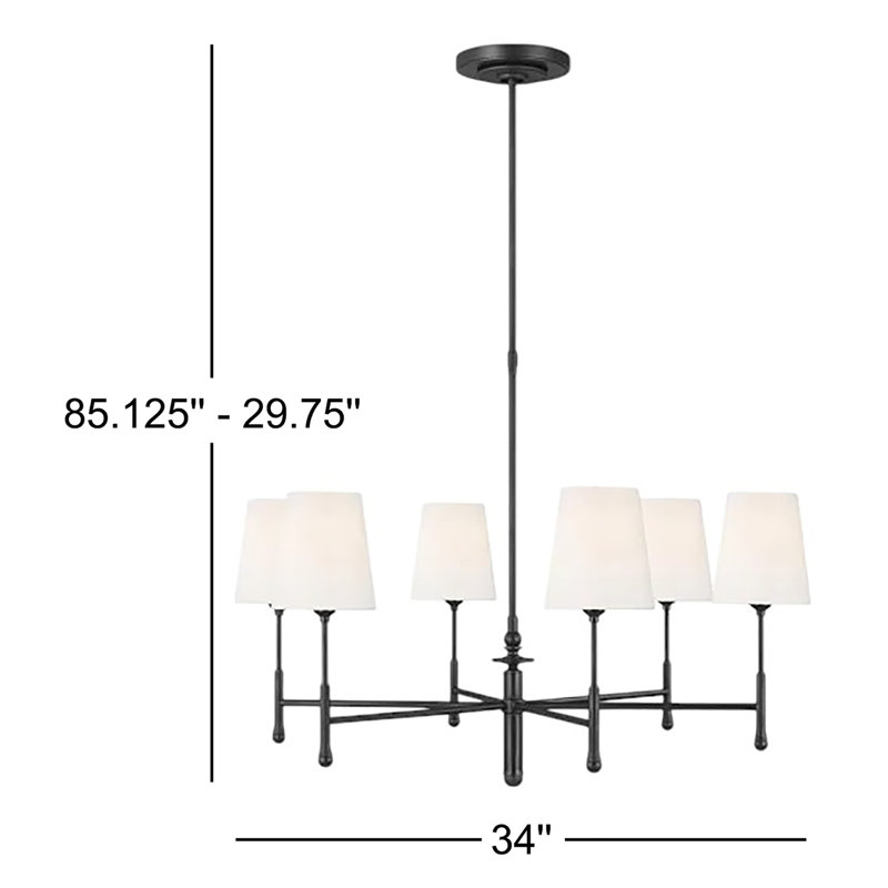 Lustre classique à 6 lumières avec abat-jour Barry Shemena par Thomas O'Brien, Fer vieilli