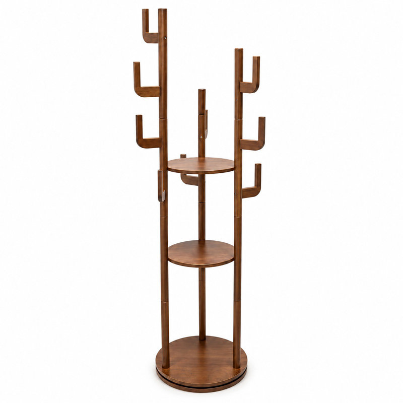 Solid Wood Freestanding 9 - Hook Coat Rack