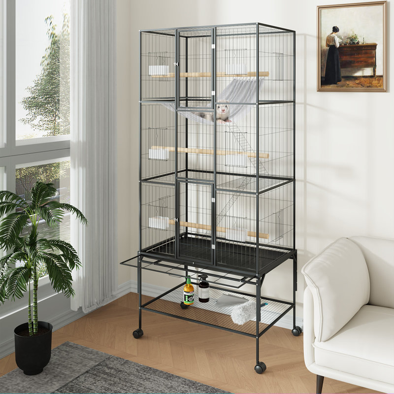 Cage à oiseaux 69 po en métal avec support roulant 69 po