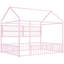 Structure de lit en métal rose avec clôture et tablettes - pleine grandeur pour une chambre à coucher stable et durable-1421055505-1421055498