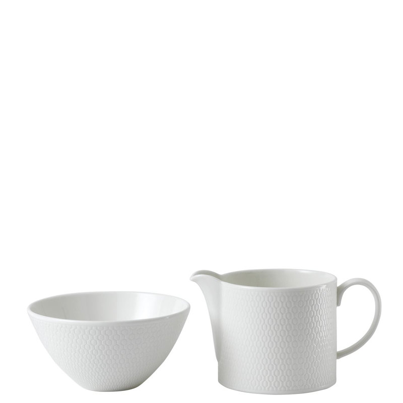 Wedgwood Gio White Embossed Fine Bone China Cream and Sugar Set