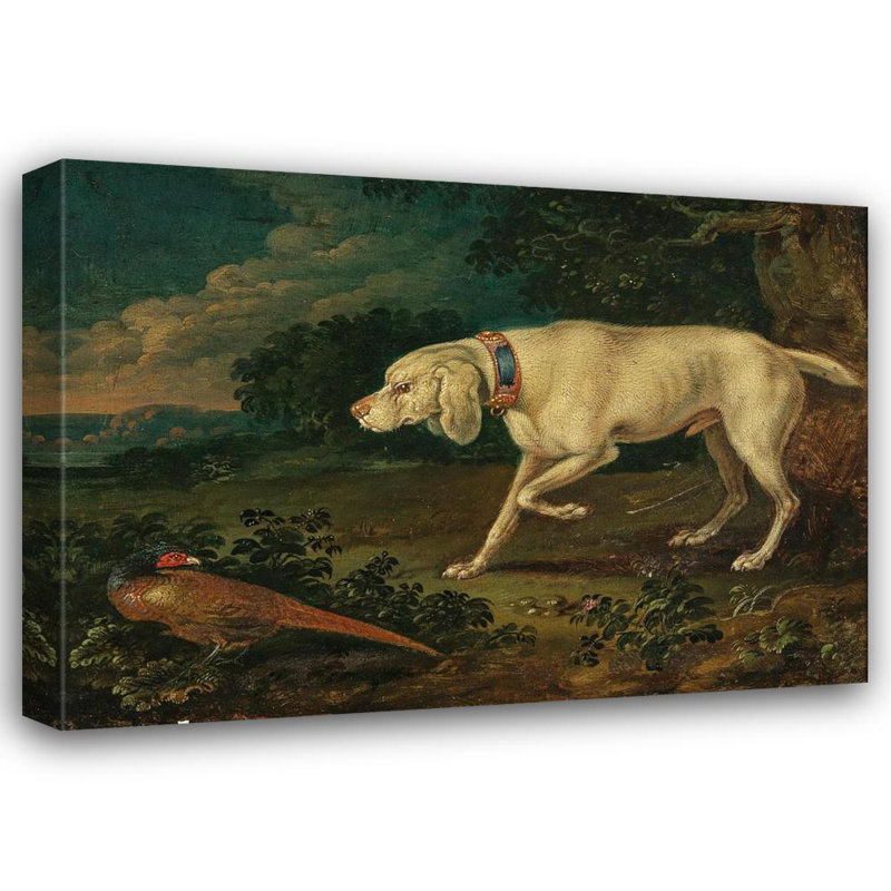 "Un chien de chasse avec un faisan" par Anton Enzinger, reproduction d'art sur toile tendue avec châssis, H 14 po x l 18 po
