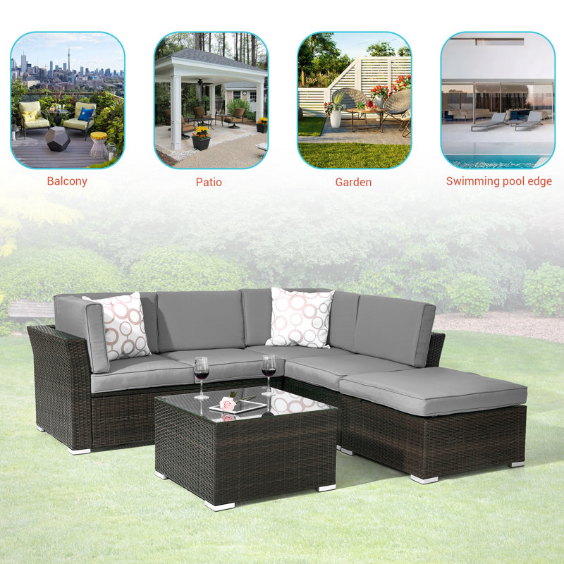 5 - Person Modular Patio Conversation Sets with Cushions, Gray