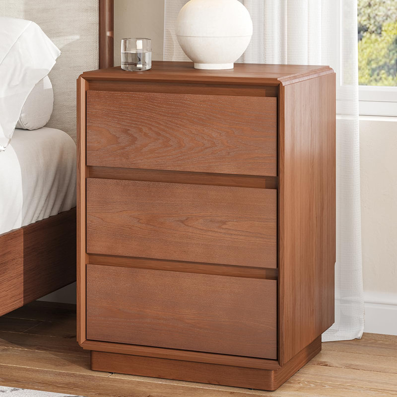 Wooden Bedside Table With Three Drawers, Mid-century Modern Style Storage Bedside Table, Bedroom/office Bedside Table, Brown