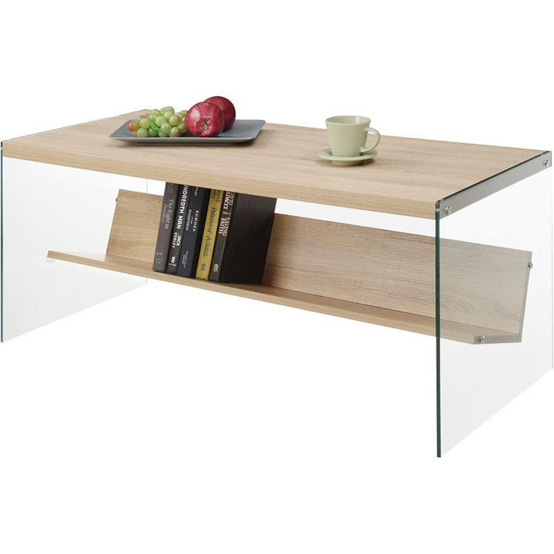 Table basse en verre avec tablette - blanc vieilli