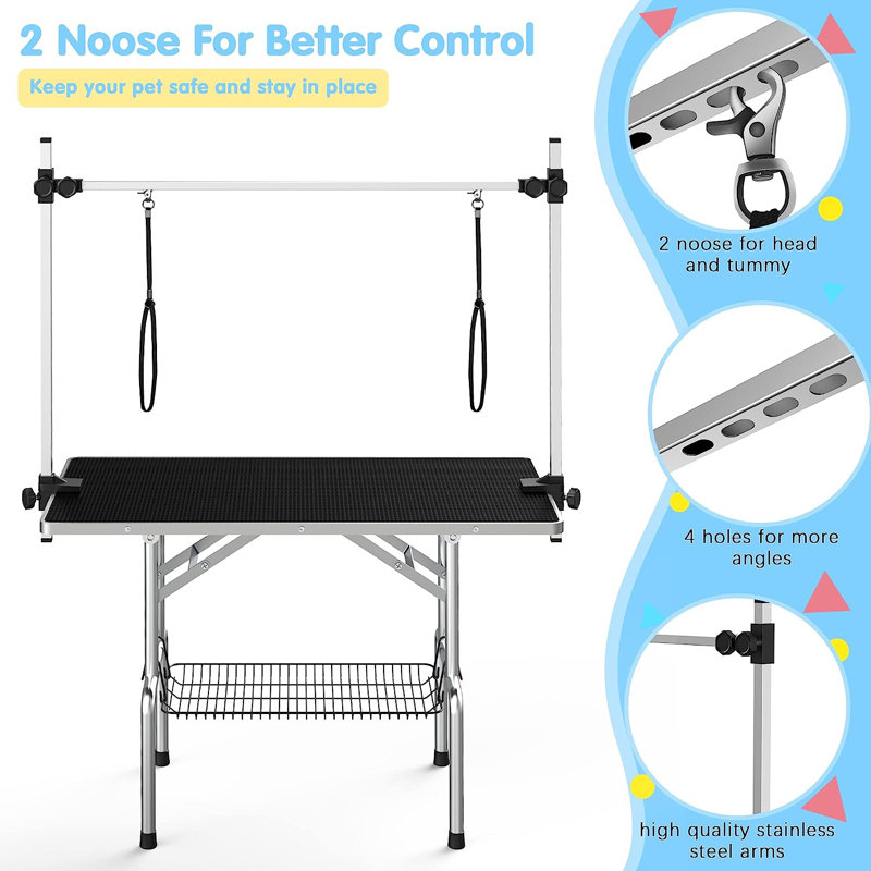 Table de toilettage pour chien, H 65,5 po x l 42 po x P 42 po, Noir