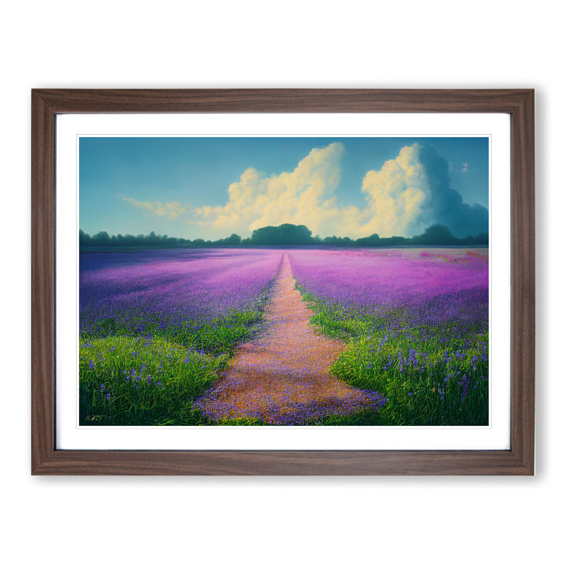 Fantastic Bluebell Field - Single Picture Frame Painting, 25cm H x 34cm W x 2cm D, Walnut