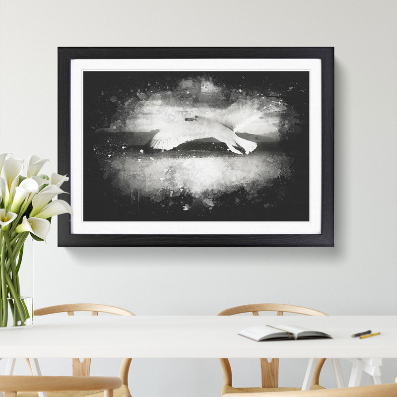 Seagull in Flight Vol.2 Paint Splash - Picture Frame Graphic Art, 65cm H x 90cm W x 2cm D, Black