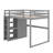 Wood Full Size Loft Bed With Wardrobe, Shelves And LED Light-1908517607