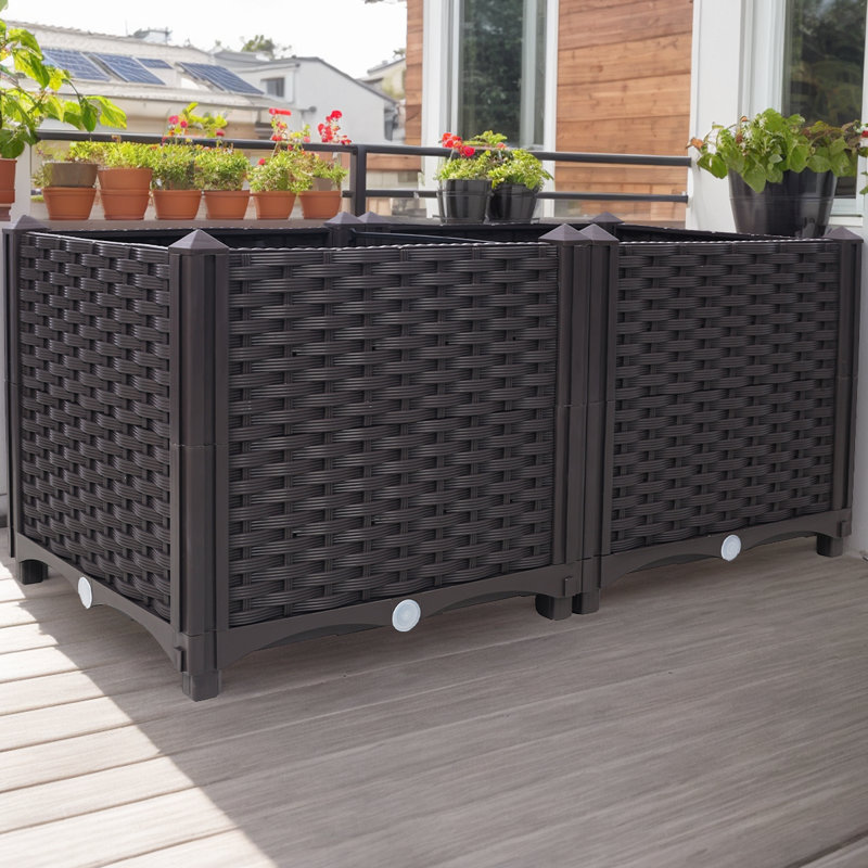 Weather-Resistant Raised Planter Boxes - Extra Deep Self-Watering Bed For Patio & Terrace Gardens