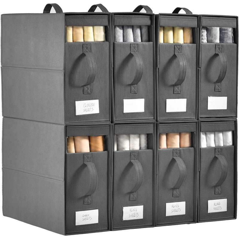 8 Pack Linen Closet Organizers And Storage, Foldable Bedding Storage For Bedsheets, Duvet Covers And Pillow, Sheet Storage For Closet With Window