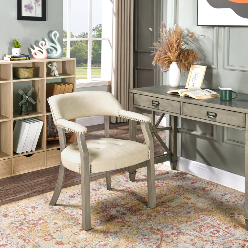 LUMERA Collection Tufted Arm Dining Chair Cream White, Cream, Gray