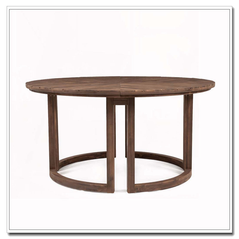 Table de salle à manger 59 po ronde en bois d'acacia avec trou pour parasol (moka), Moka